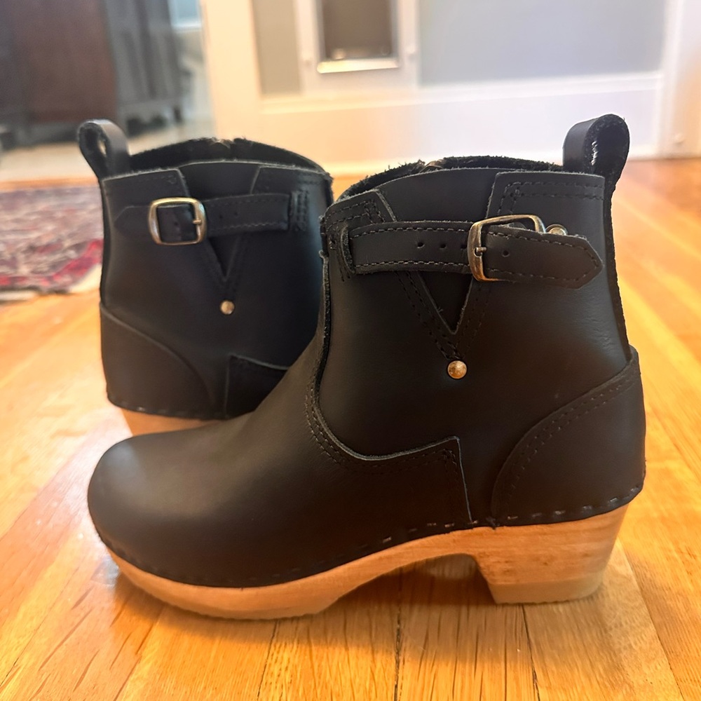 No. 6 Black Ankle Boots clogs buckle moto